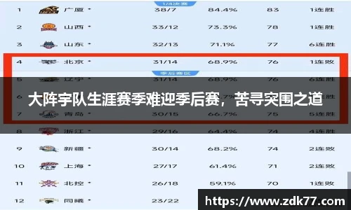 大阵宇队生涯赛季难迎季后赛，苦寻突围之道